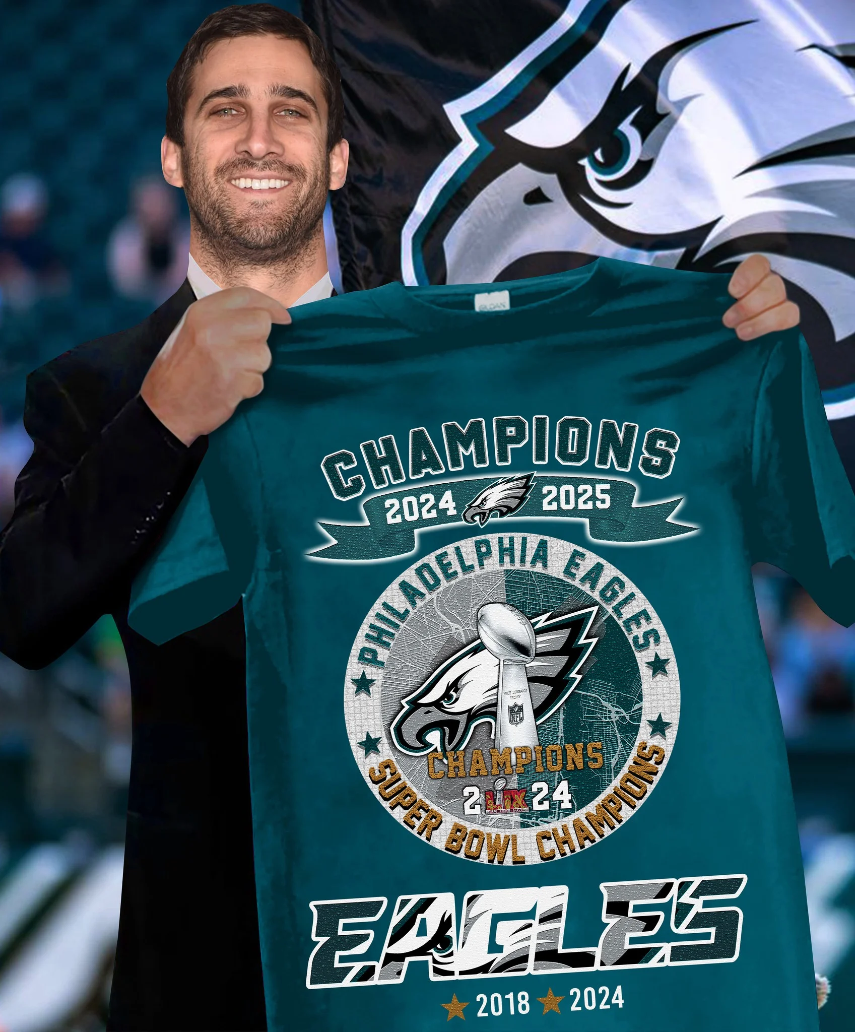 2024 2025 Champions Philadelphia Eagles Super Bowl Champions T-Shirt For Football Fans