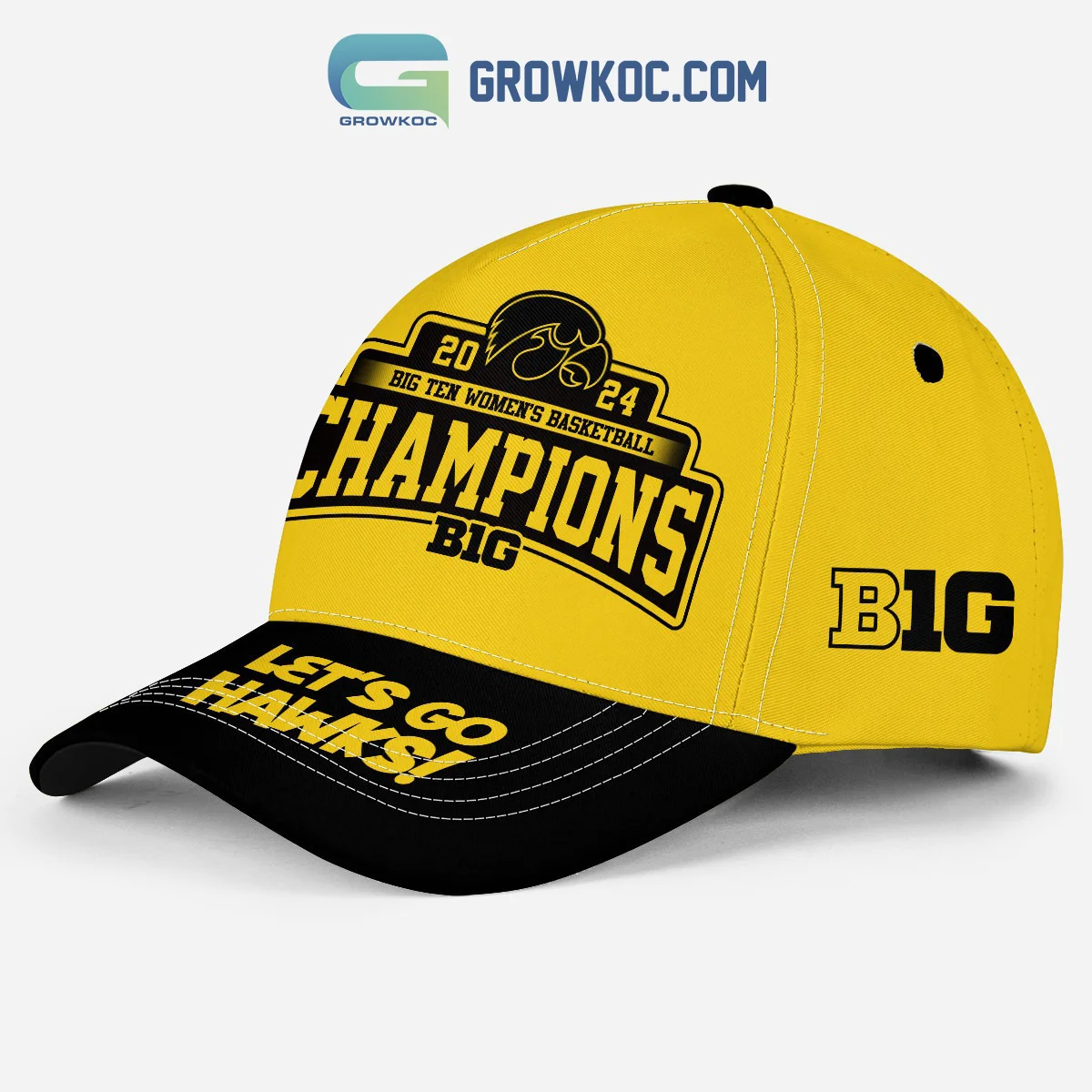 2024 Iowa Hawkeyes Big Ten Champions Let's Go Hawks Cap Yellow Design