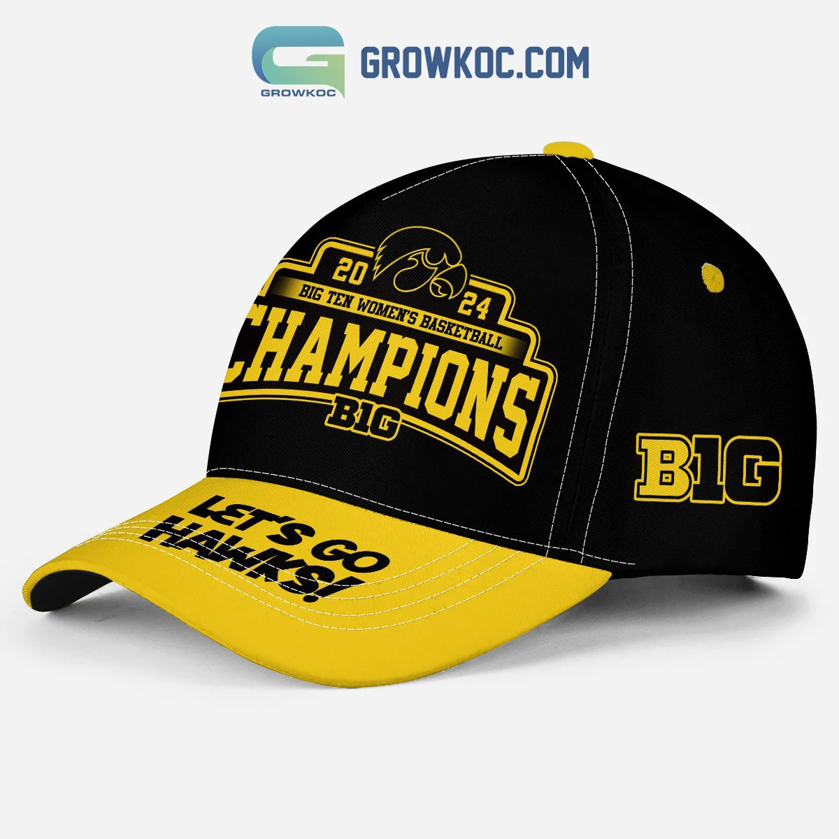 2024 Iowa Hawkeyes Big Ten Champions Let's Go Hawks Black Version Cap