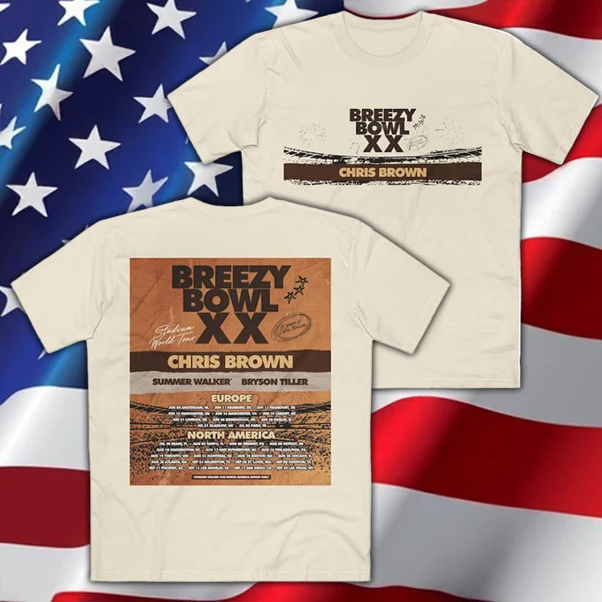 2025 Chris Breezy Bowl XX Tour 2 Side T-Shirt For Chris Brown Fans
