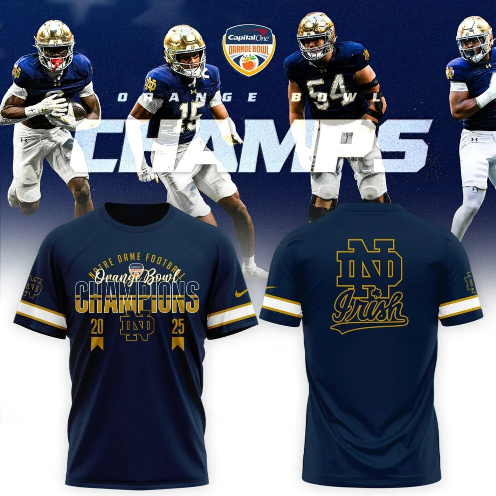 2025 Orange Bowl Champions Notre Dame Fighting Irish Football T-Shirt Great Gifts For Basketball Fans