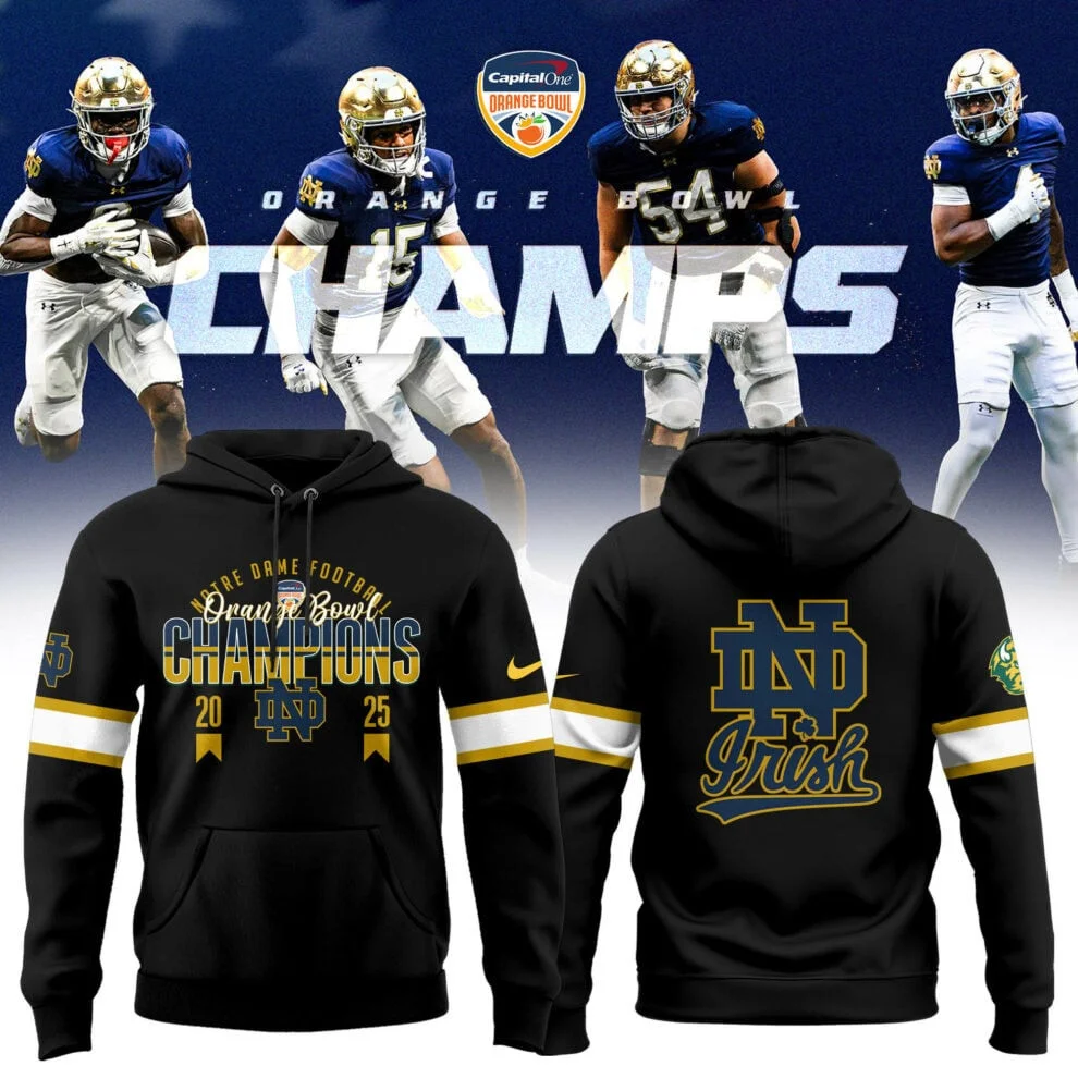 2025 Orange Bowl Champions Notre Dame Fighting Irish Football Hoodie Gifts For Father-In-Law