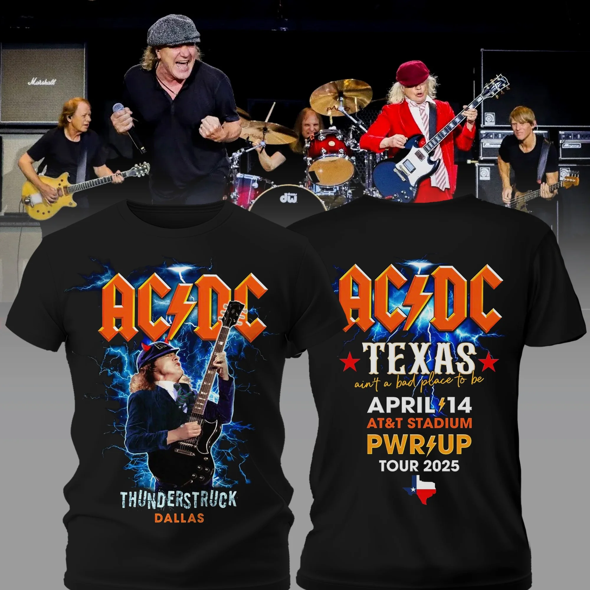 AC'DC Power Up Tour Merch 2025 T-Shirt Thunderstruck Dallas Texas