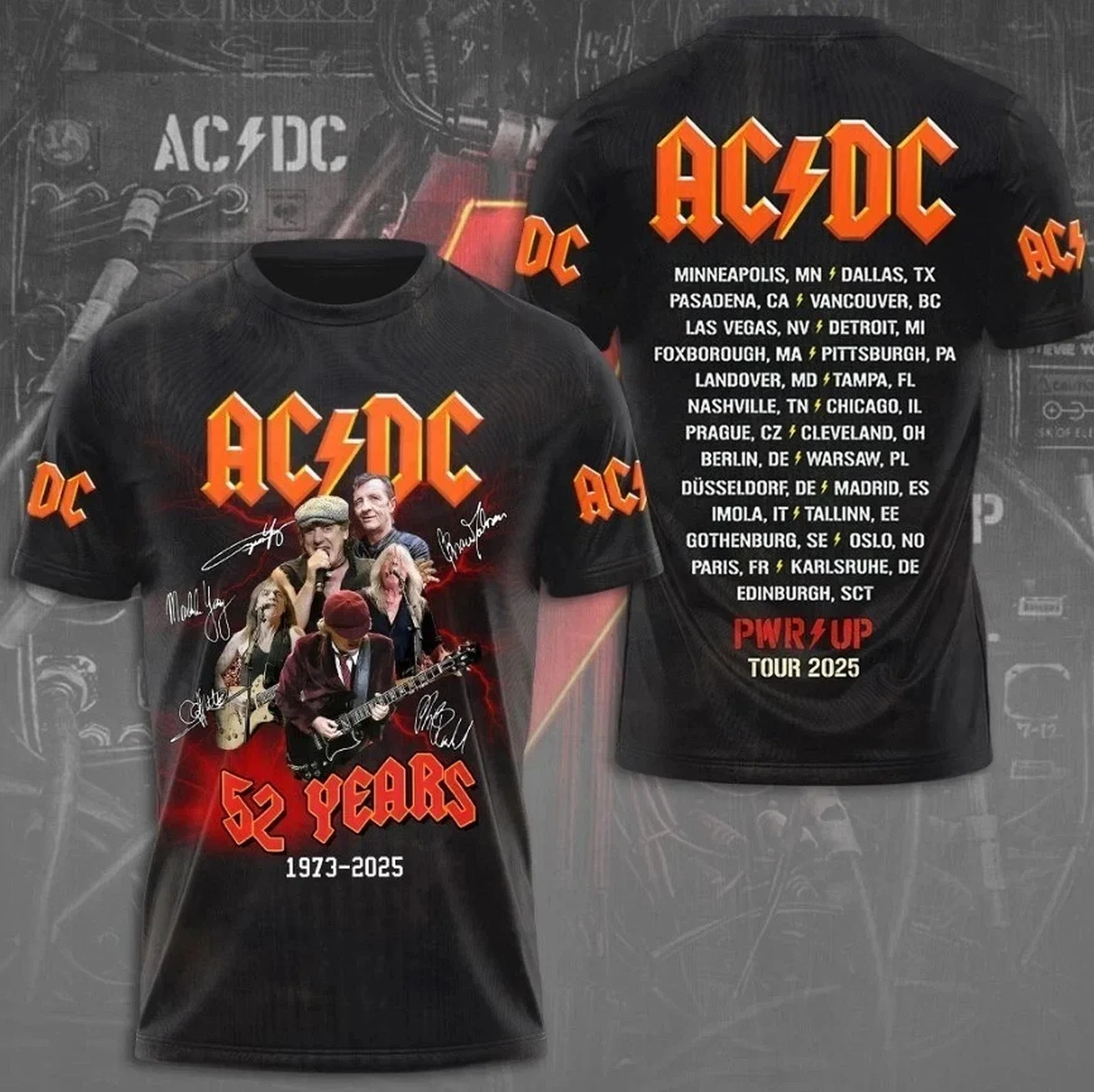 ACDC Power Up Tour 2025 52 Anniversary 1973-2025 US 3D T-Shirt