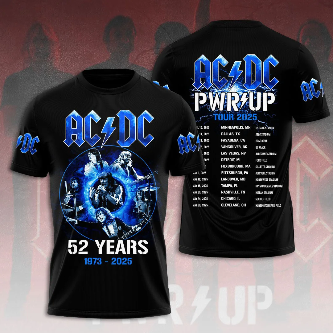 ACDC Pwr Up Tour 2025 Shirt 52 Years 1973 2025 Rock Band T-Shirt