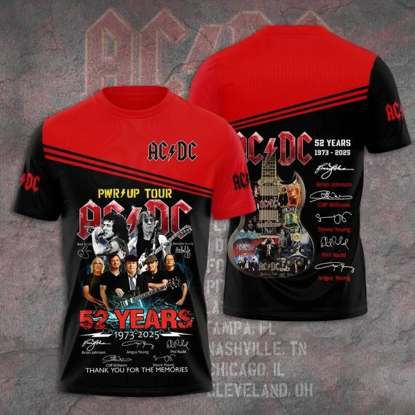 ACDC Pwr Up Tour 52 Years 1975 2025 Shirt ACDC Merch Rock Band