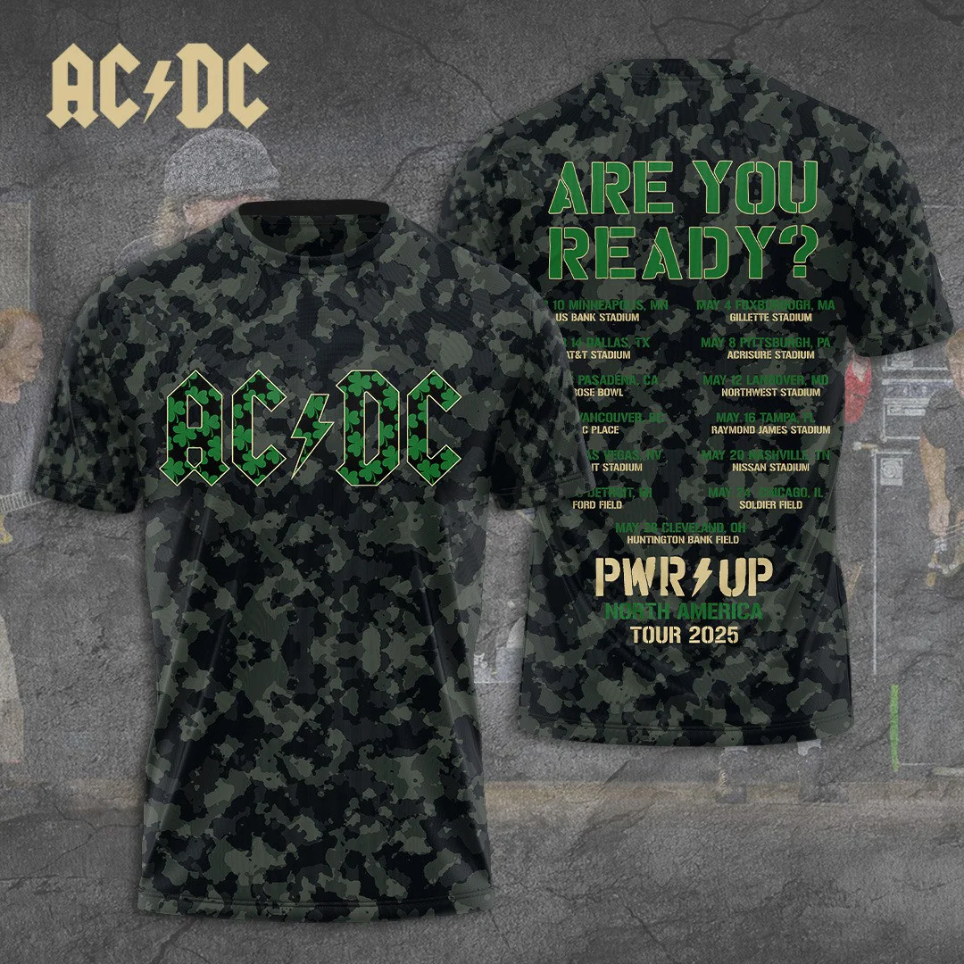 ACDC Pwr Up Tour NA Tour 2025 Camo Shirt Gifts For Rock Band Fans