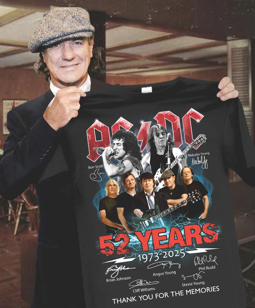 AC DC 52 Years 1973 2025 Thank You For The Memories T-Shirt Rock Band