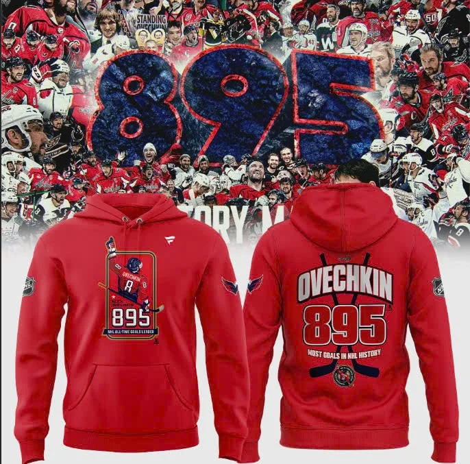 Alex Ovechkin 895 Hoodie Most Goals In NHL History Hockey Washington Capitals Fan Merch