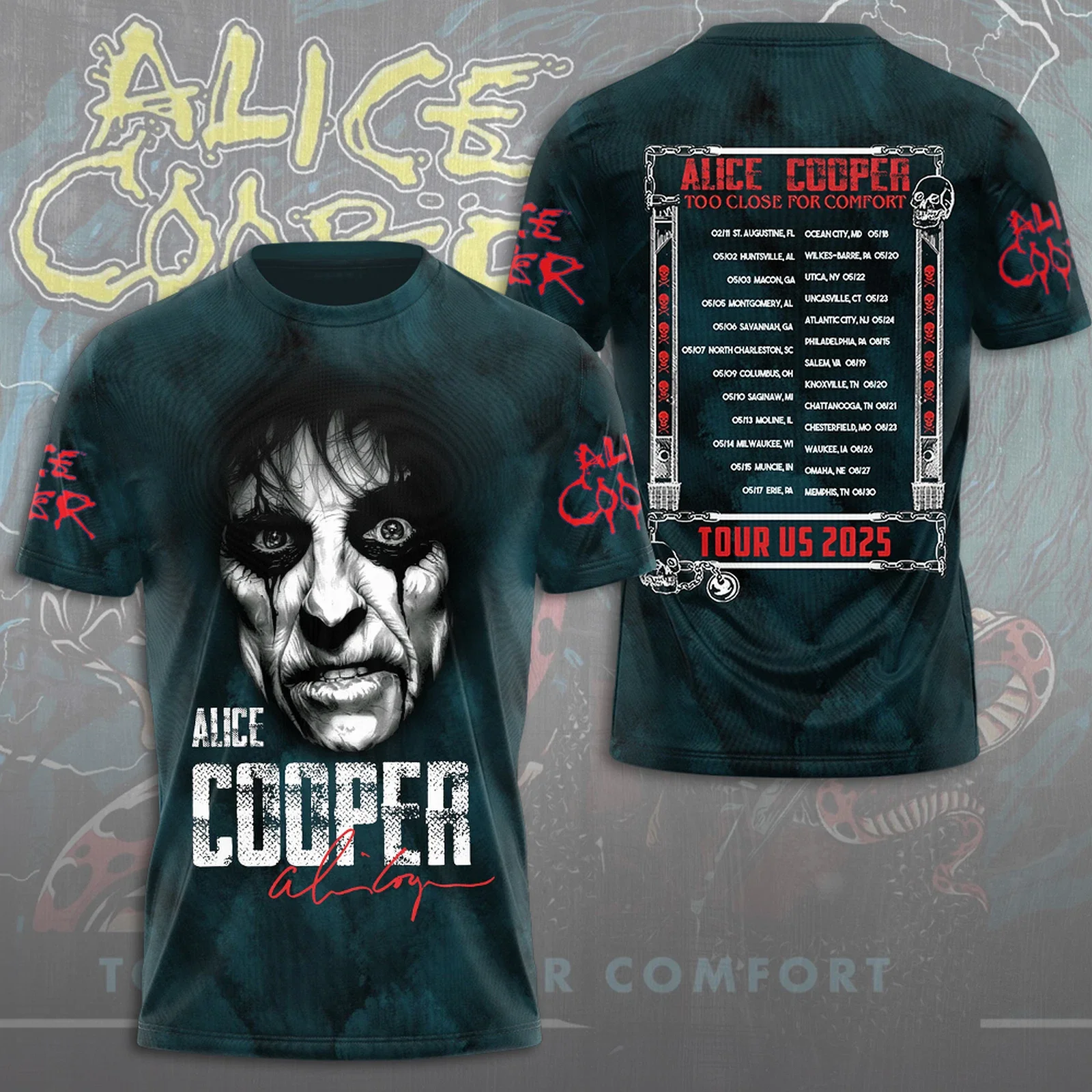 Alice Cooper 3D T-Shirt Too Close for Comfort 2025 Ver 2