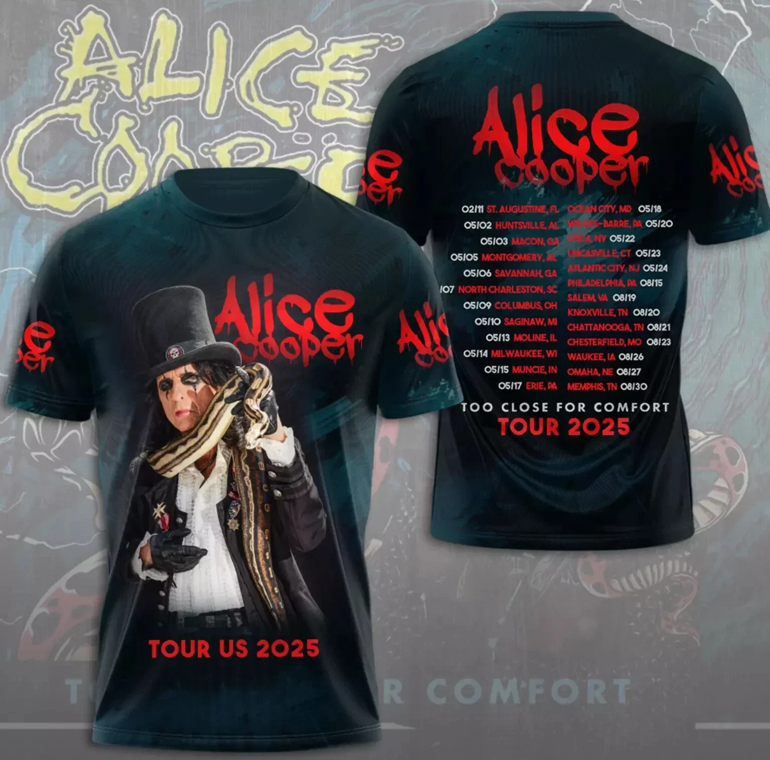 Alice Cooper Too Close For Comfort Tour Us 2025 3D T-Shirt Best