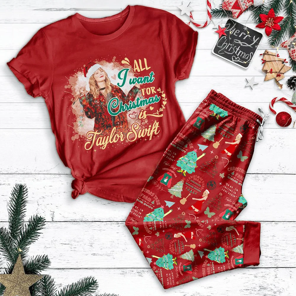All I Want For Christmas Is Taylor Swift 2024 T-Shirt And Long Pants Set Taylor Swift Merch