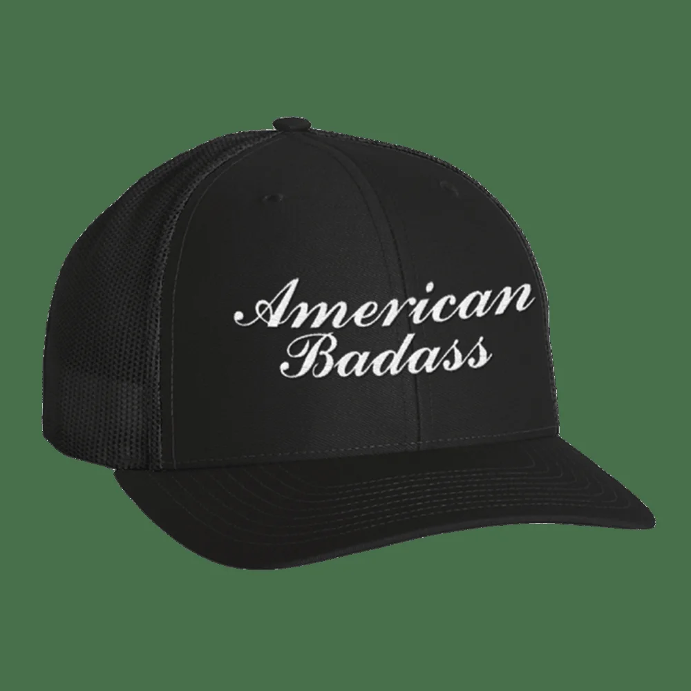 American Badass Trucker Hat - Patriotic Vintage Gift for Dad | Black Edition