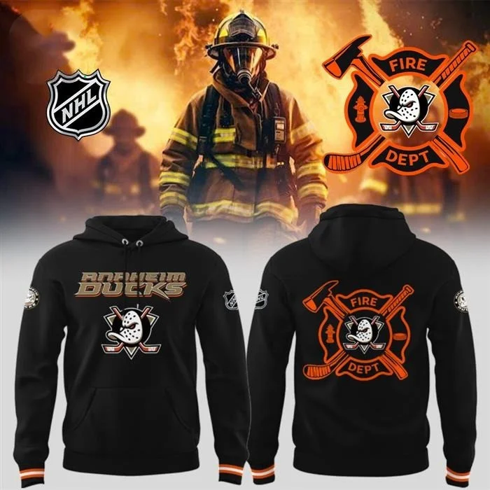 Anaheim Ducks Firefighter Hoodie Black Presents For Hockey Fans