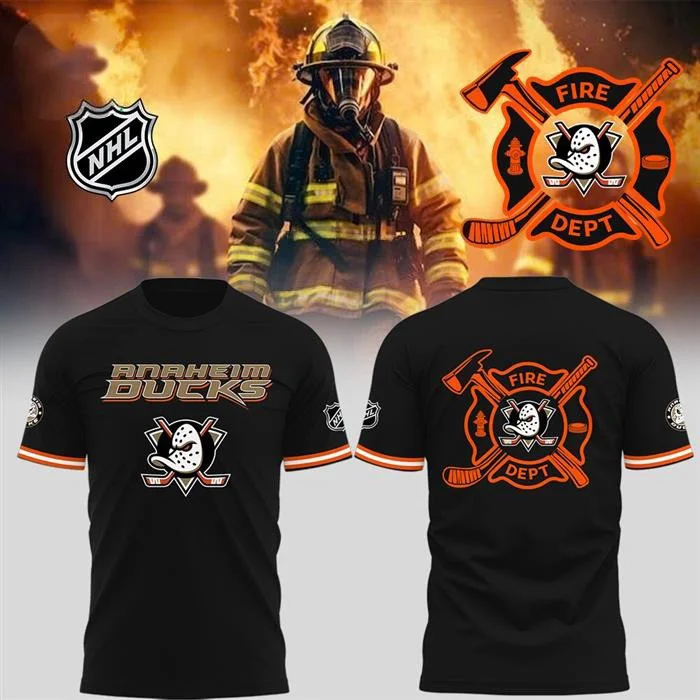 Anaheim Ducks Firefighter T-Shirt Black Presents For Hockey Fans