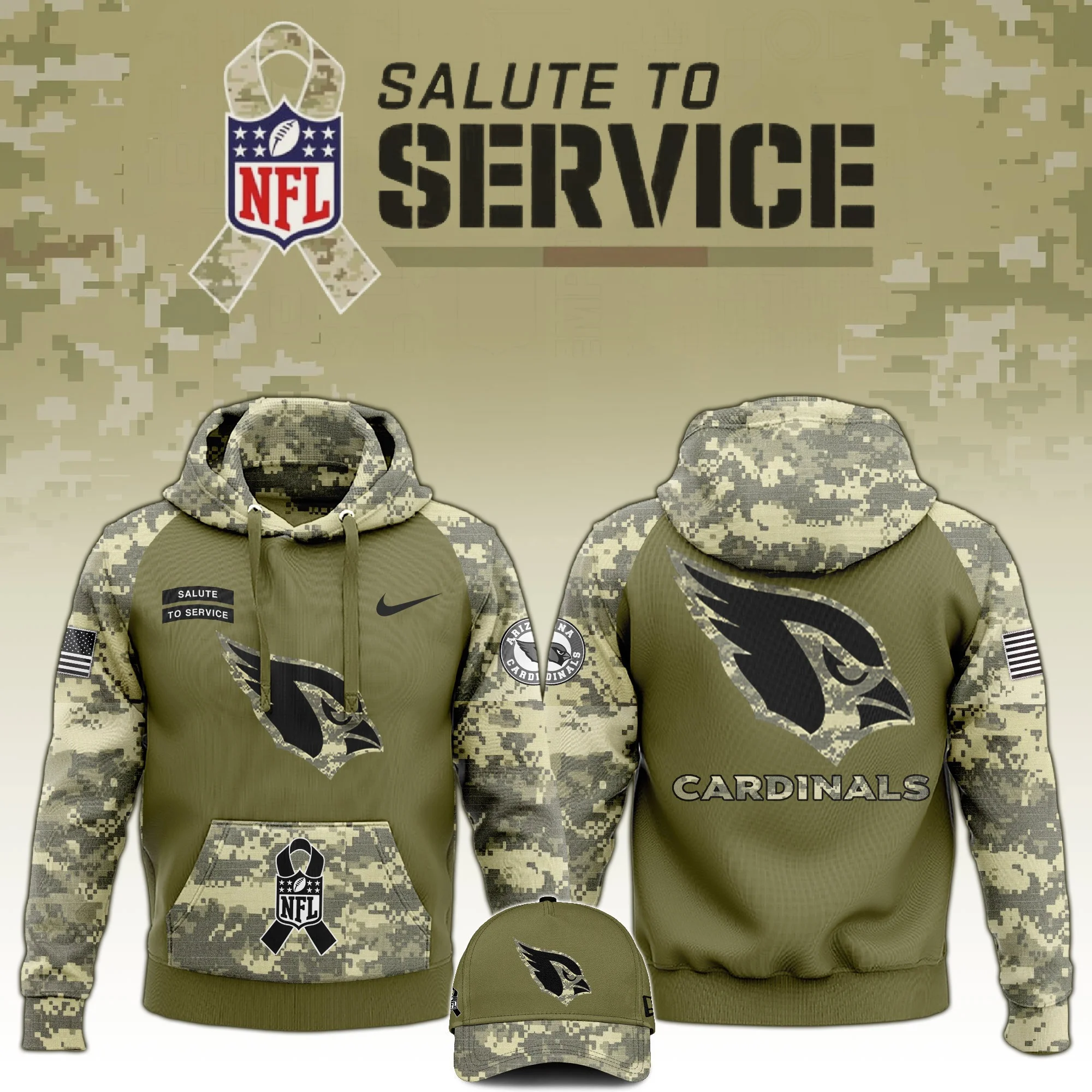 Arizona Cardinals Salute To Service Club Limited Edition Camo Hoodie And Hat Gift For Cardinals Fans