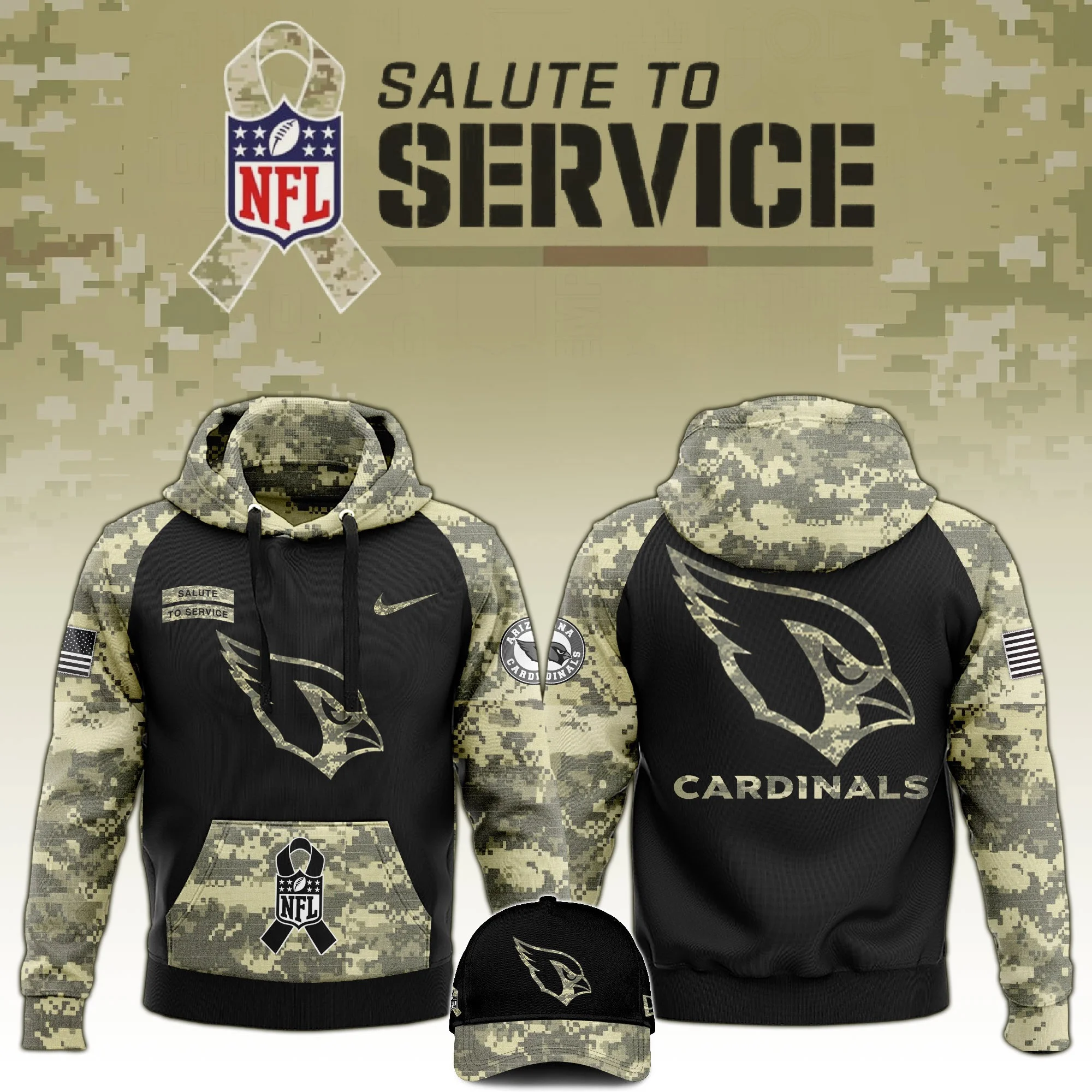 Arizona Cardinals Salute to Service Club Limited Camo Hoodie And Hat Best Cardinals Merch