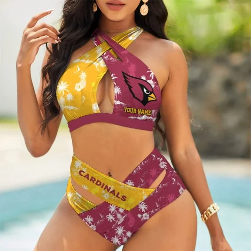 Arizona Cardinals Womens 2Pcs Bikini Swimsuit Criss Cross Cutout Bathing Suit St5034