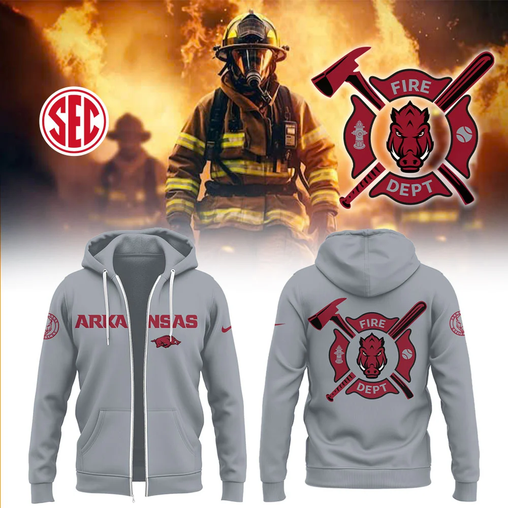 Arkansas Baseball x Firefighter Appreciation Night Zip Hoodie Baseball Mom Gifts