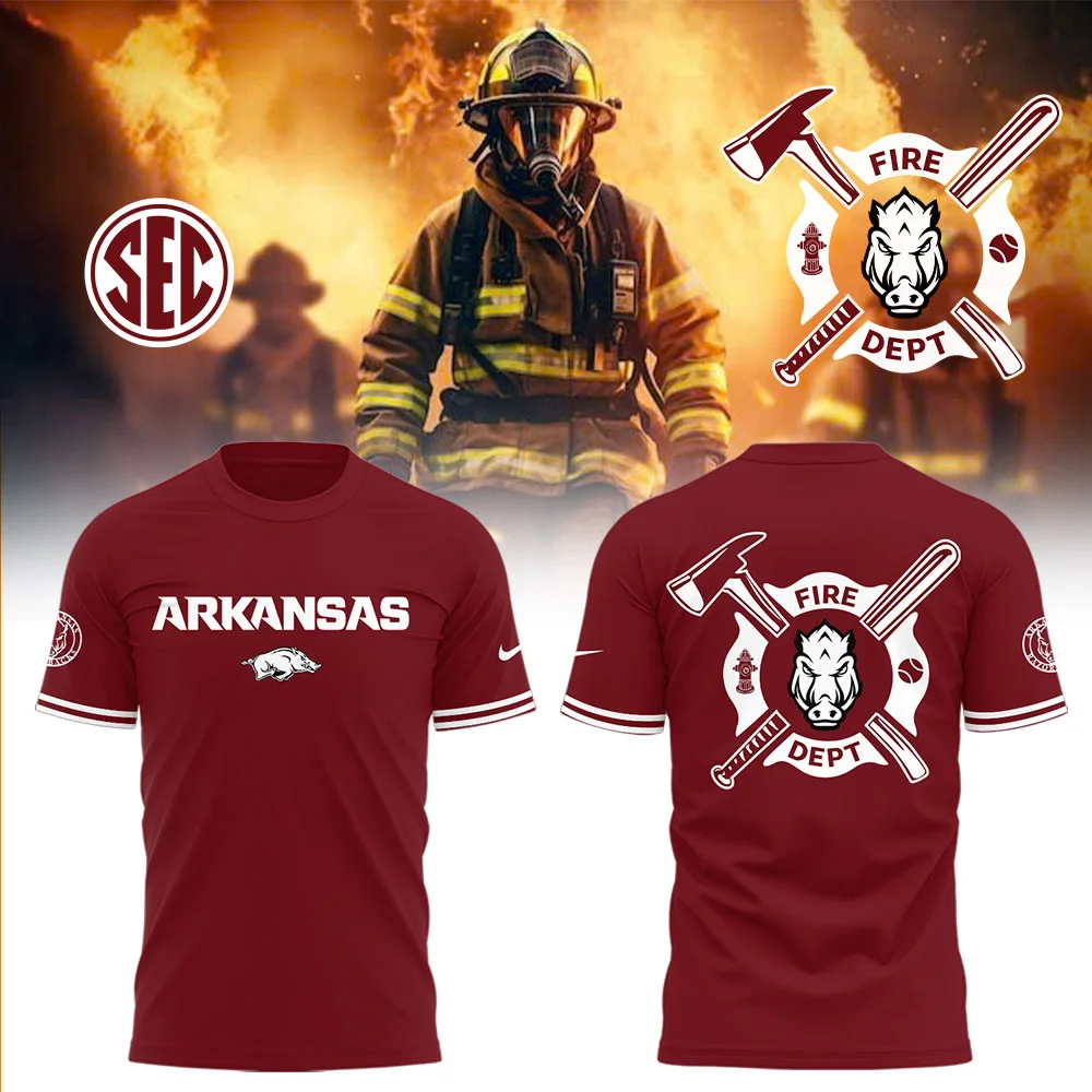 Arkansas Baseball x Firefighter Appreciation Night T-Shirt Gift Ideas For Baseball Players