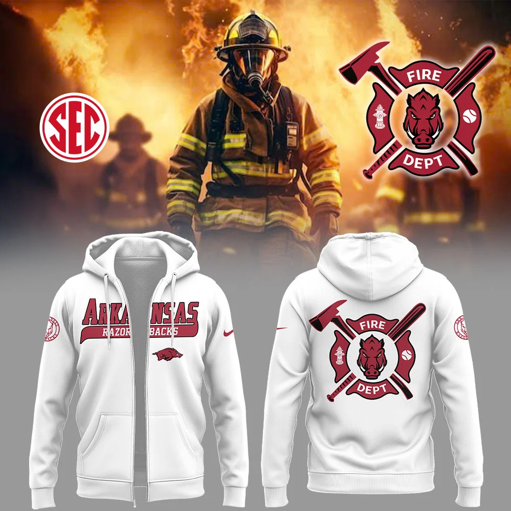 Arkansas Baseball x Firefighter Appreciation Night Zip Hoodie Gift For Baseball Lover