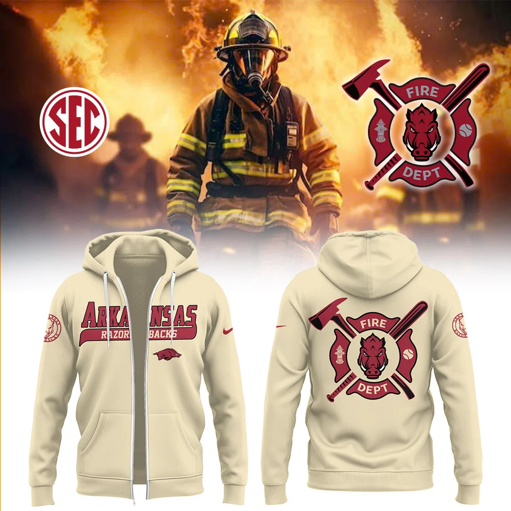 Arkansas Baseball x Firefighter Appreciation Night Zip Hoodie Unique Baseball Gifts