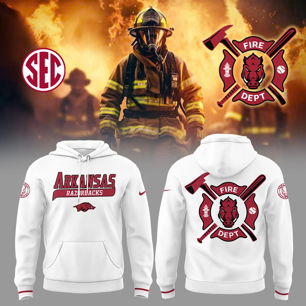 Arkansas Baseball x Firefighter Appreciation Night Hoodie Baseball Coach Gift Ideas