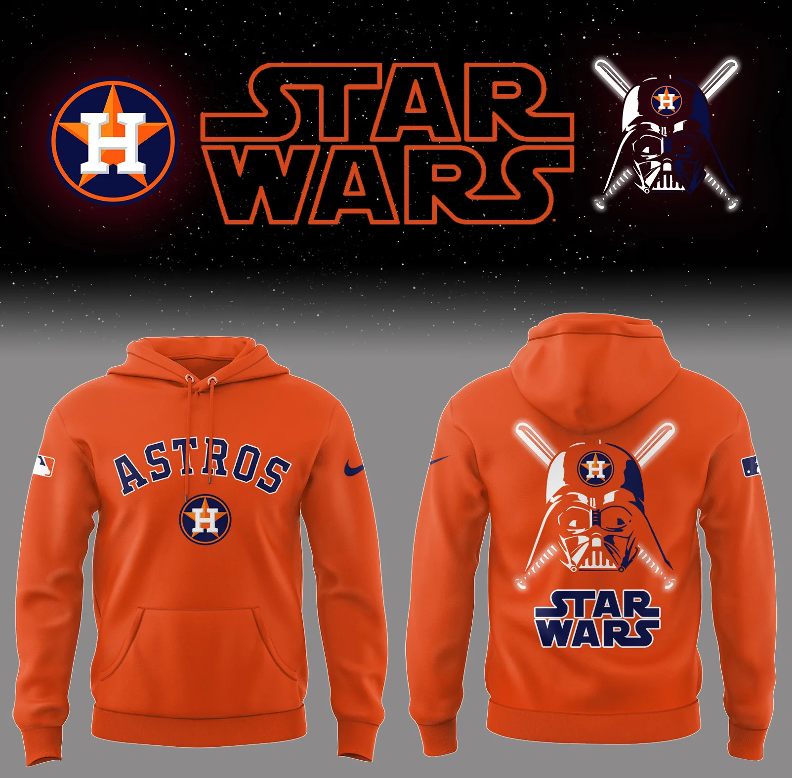 Astros Baseball 2025 Astros x Star Wars 2025 Orange Hoodie