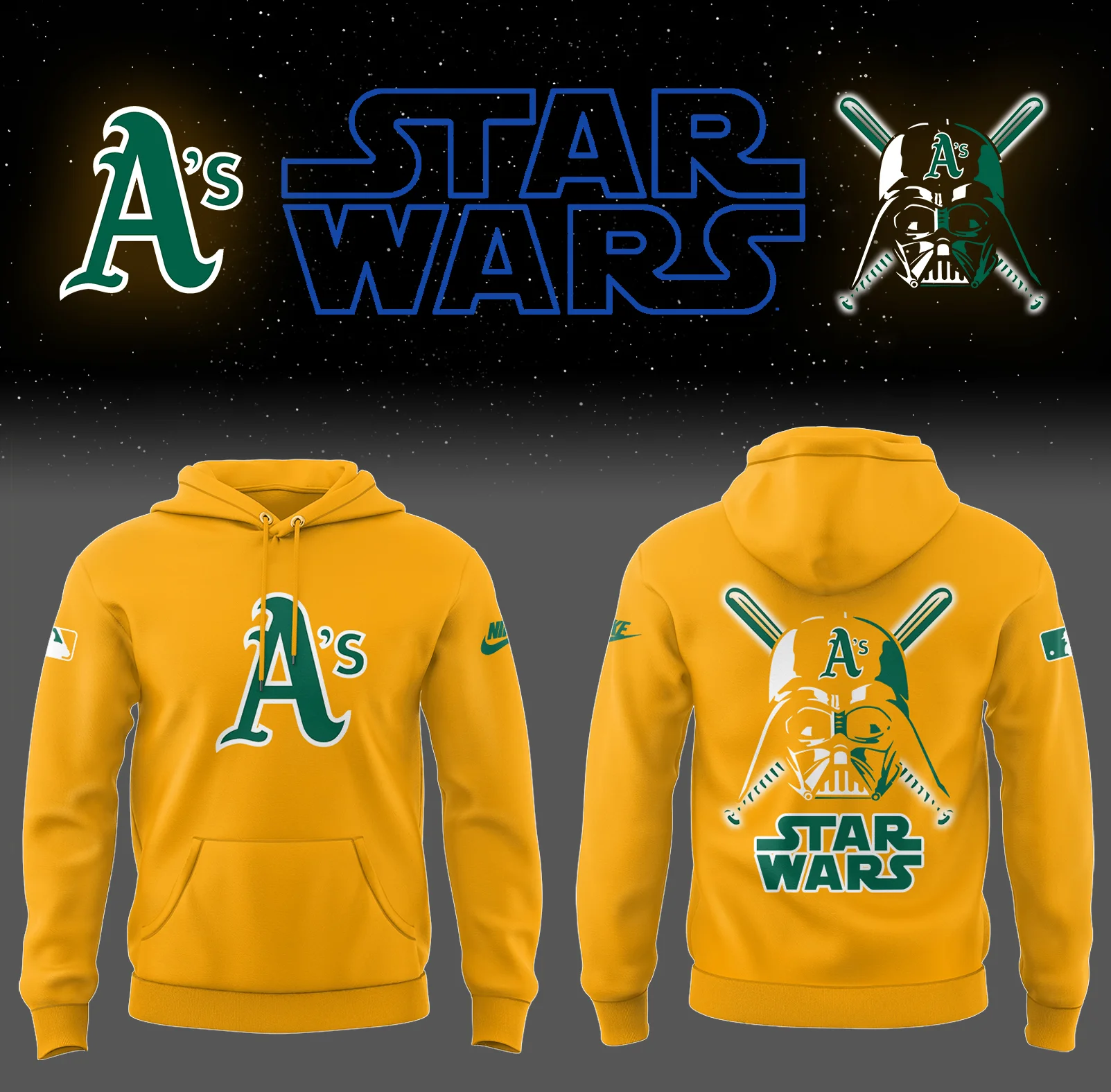 Athletics Baseball 2025 Athletics x Star Wars Gold Hoodie Gift Ideas For Baseball Players