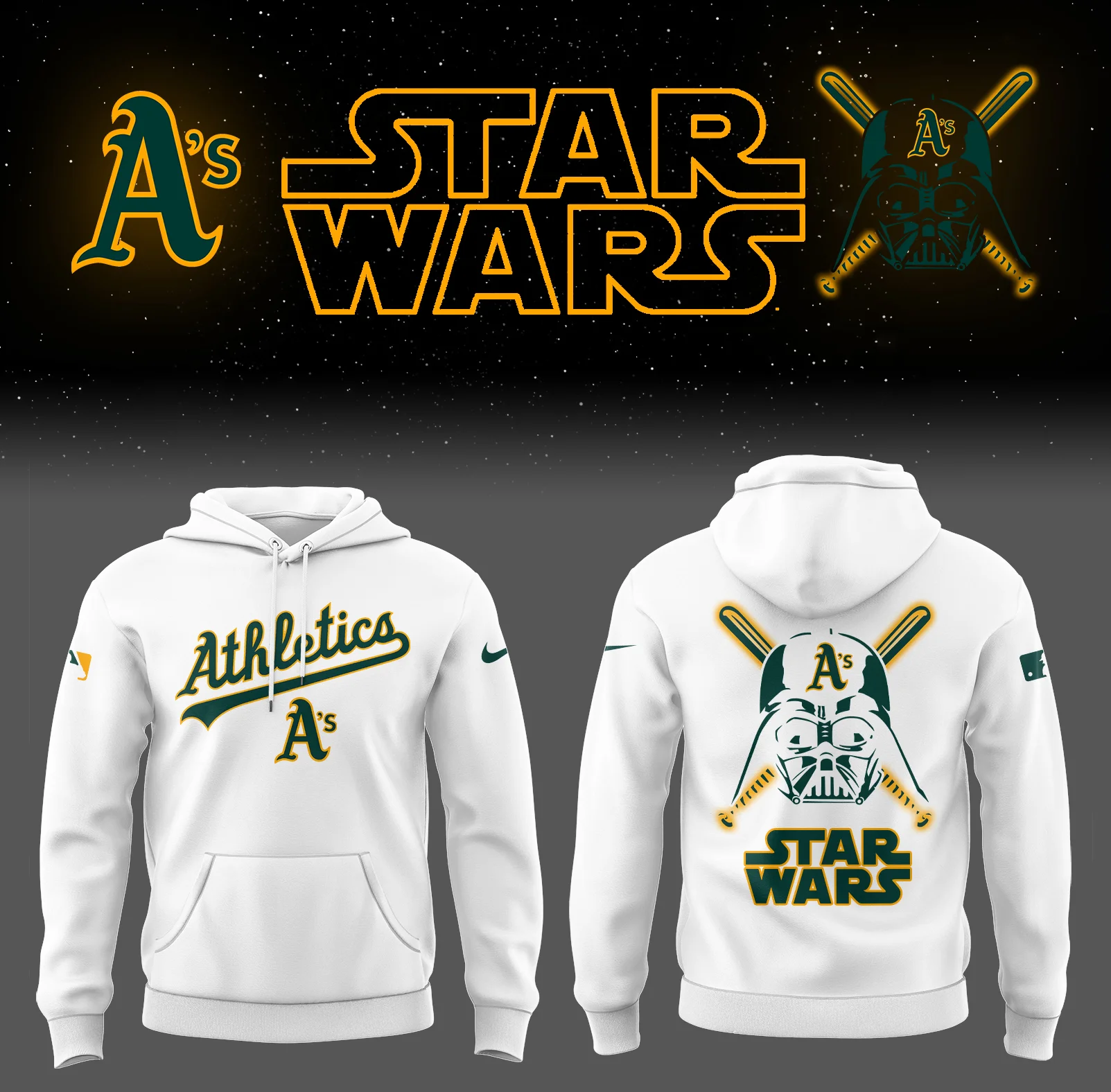 Athletics Baseball 2025 Athletics x Star Wars White Hoodie Unique Baseball Gifts