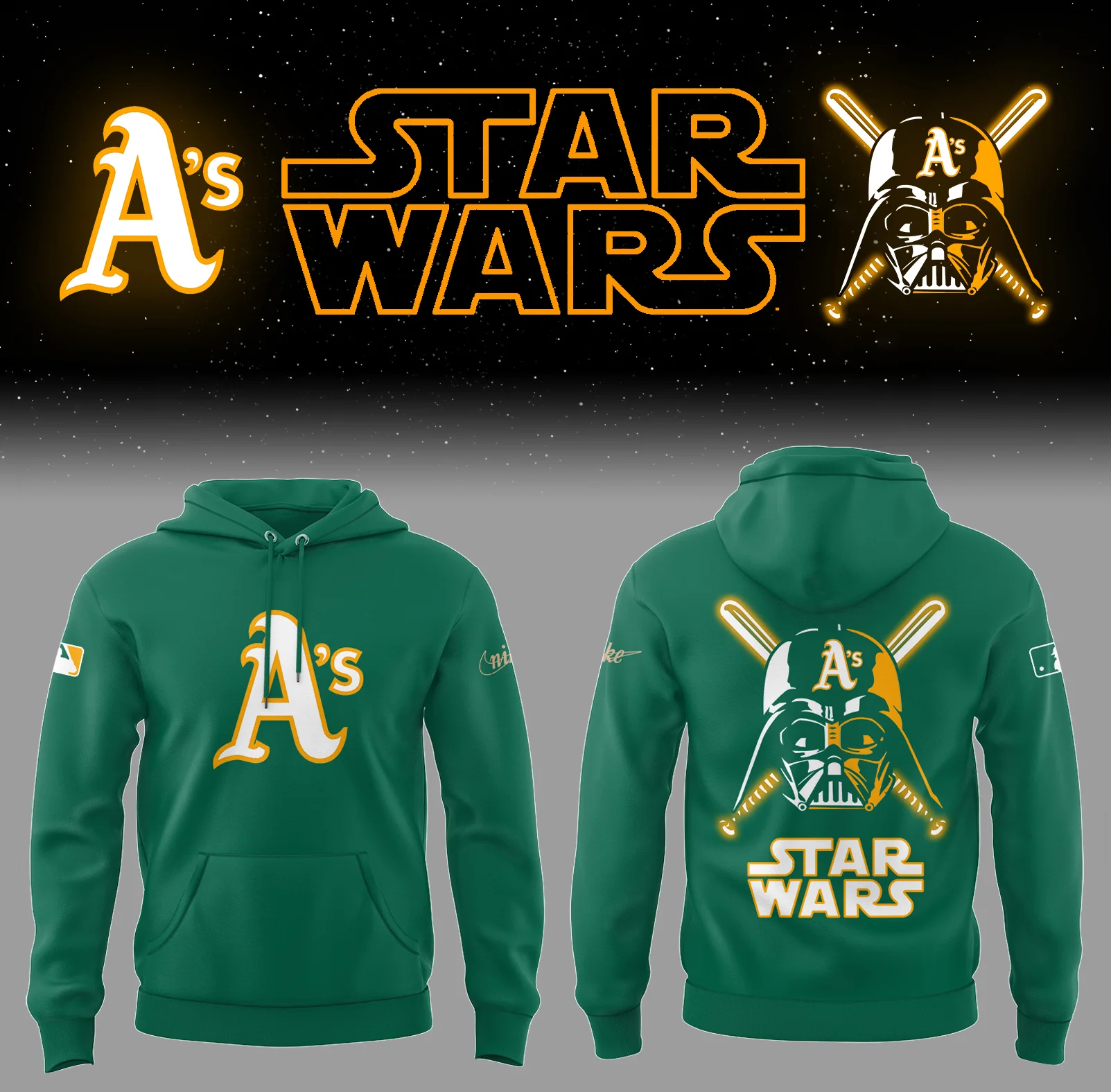 Athletics Baseball 2025 Athletics x Star Wars Green Hoodie Gift Ideas For Baseball Players