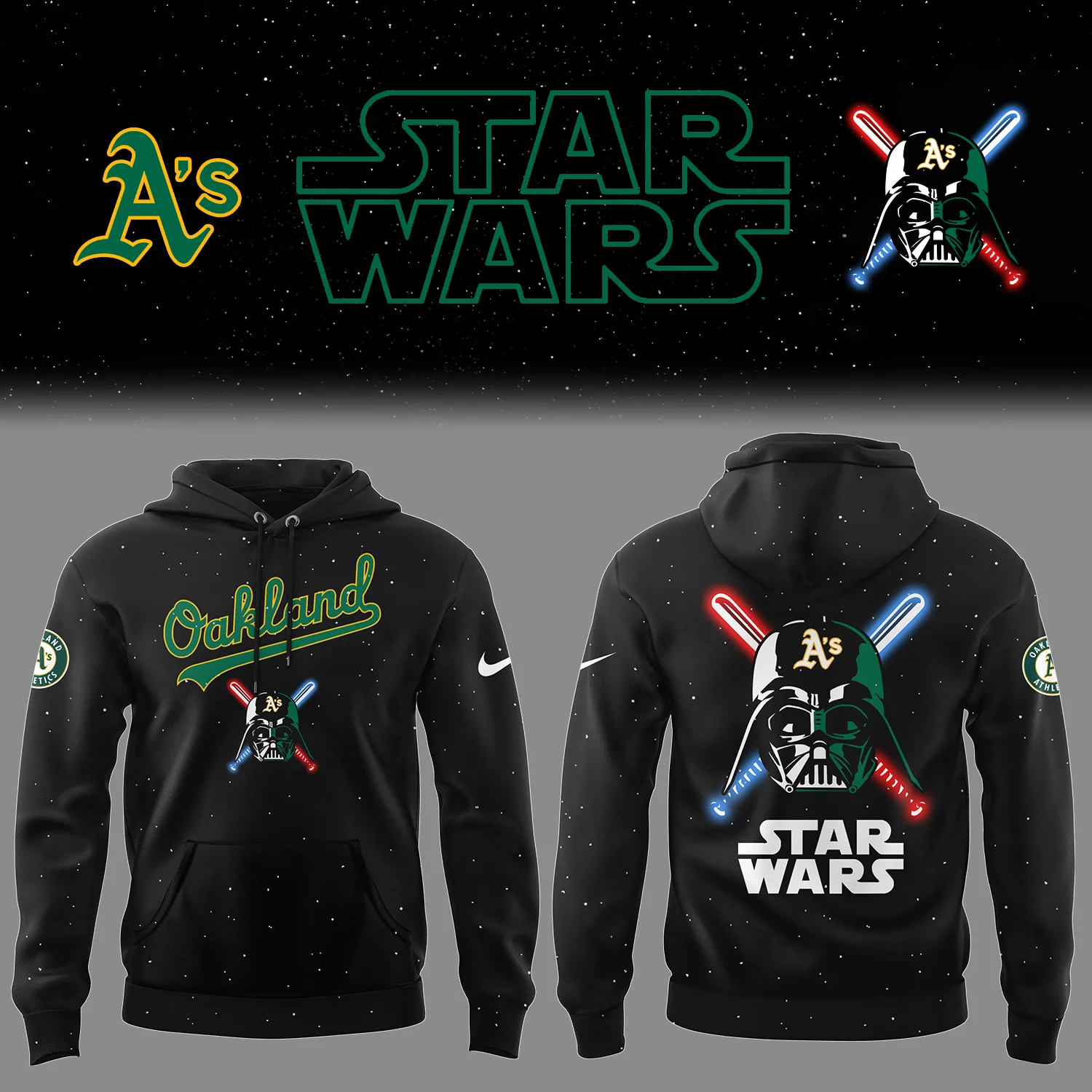 Athletics Baseball Athletics x Star Wars 2025 Black Hoodie Best Baseball Gifts Ideas