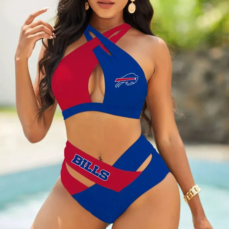 Atlanta Falcons Womens 2Pcs Bikini Swimsuit Criss Cross Cutout Bathing Suit St4984