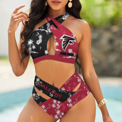 Atlanta Falcons Womens 2Pcs Bikini Swimsuit Criss Cross Cutout Bathing Suit St1698