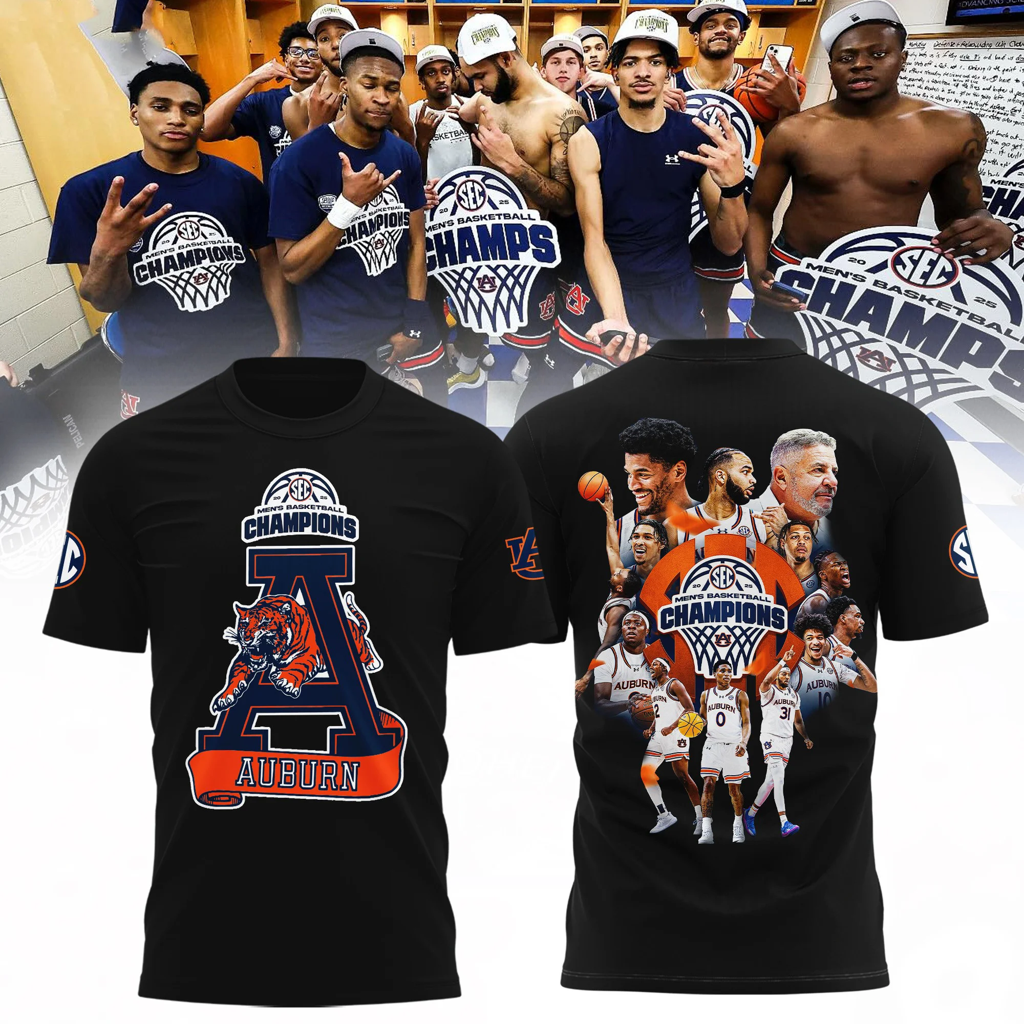 Auburn Tigers 2025 SEC Champions T-Shirt Men's Basketball Championship Merch