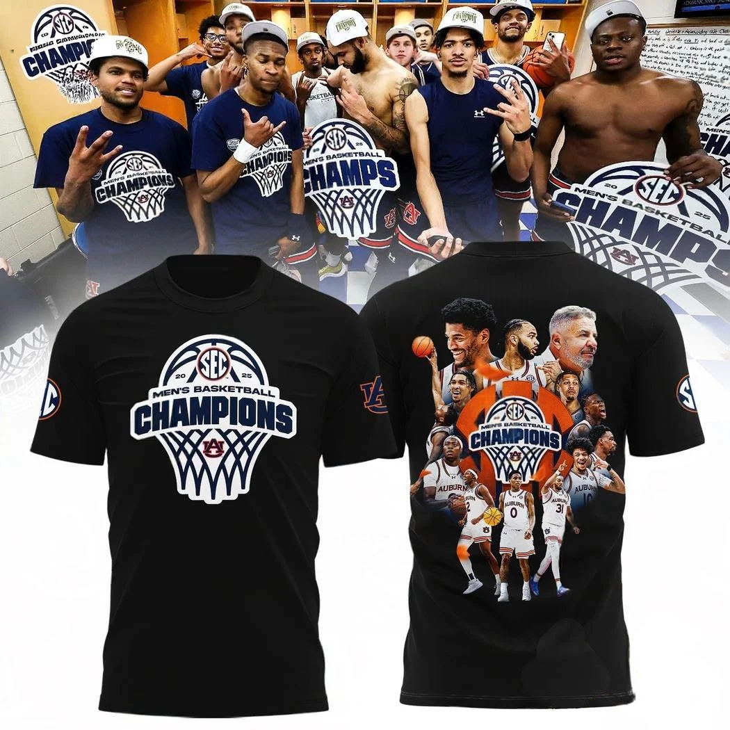 Auburn Tigers 2025 SEC Mens Basketball Regular Season Champions 3D T-Shirt