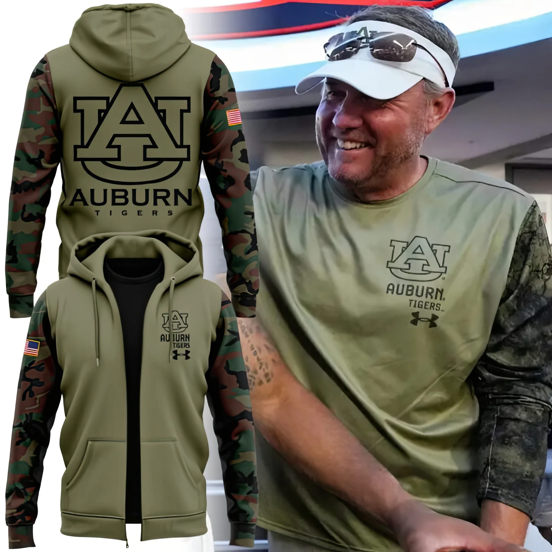 Auburn Tigers Basketball Veteran Zip Hoodie Camo Print Military Gifts For Auburn Fans