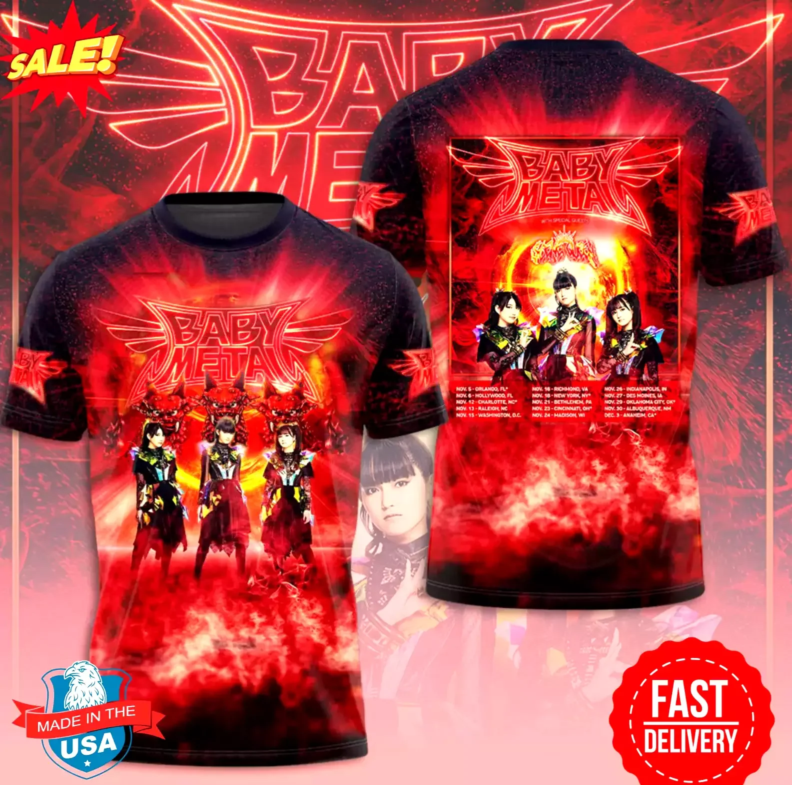 Babymetal Tour Date List 3D Shirt