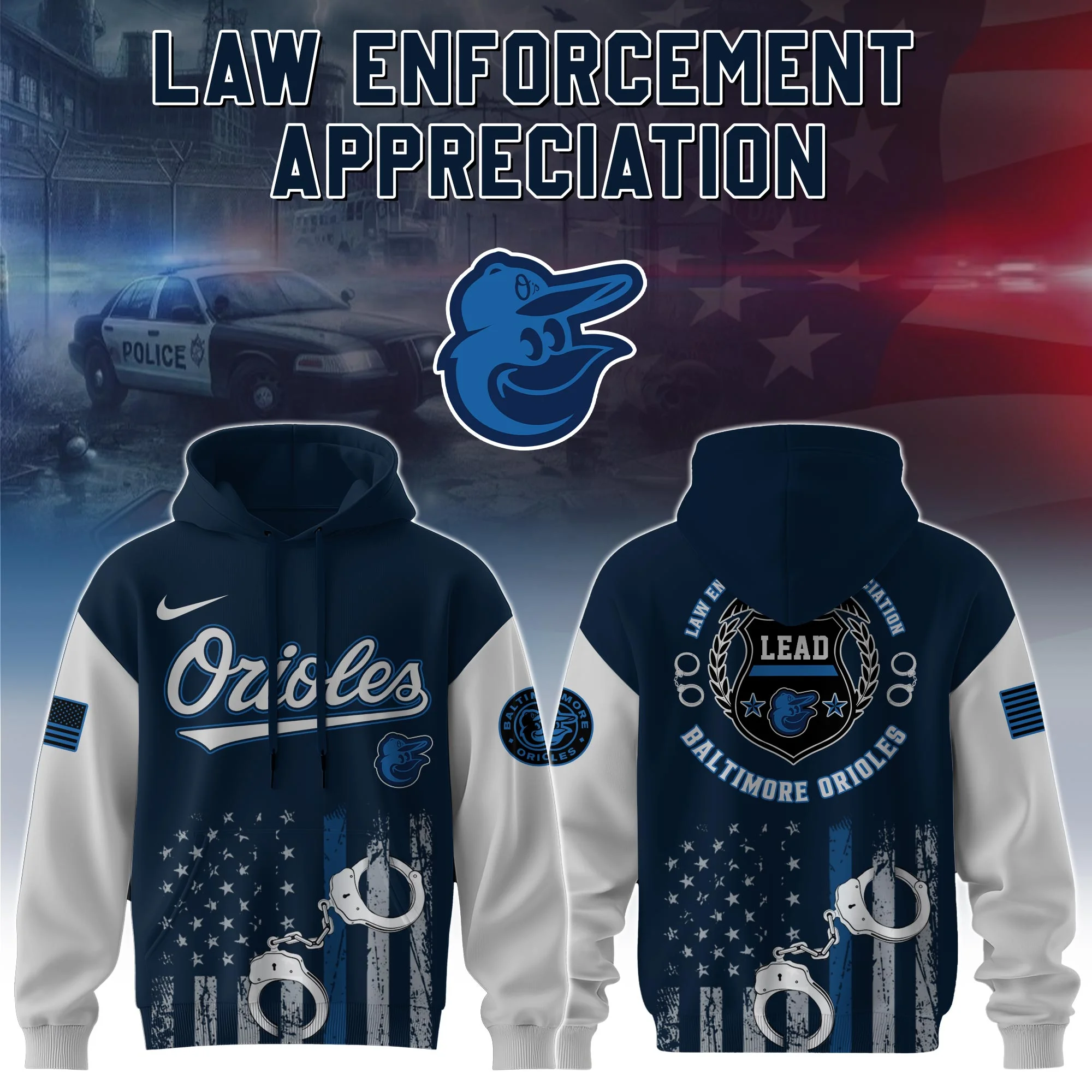 Baltimore Orioles x Law Enforcement Appreciation Day Hoodie Baseball Coach Gift Ideas