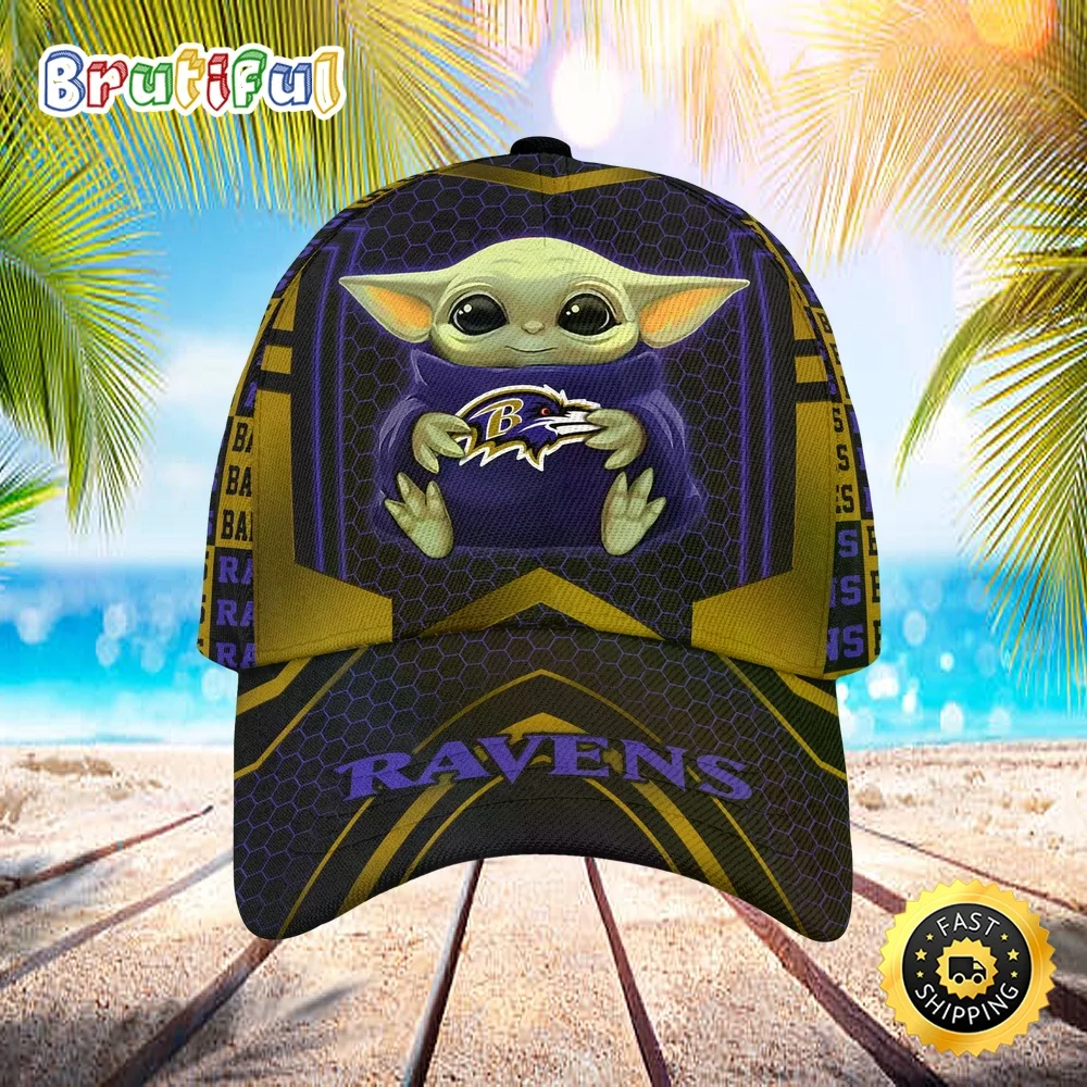 Baltimore Ravens Baby Yoda Beehive Pattern All Over Print 3D Classic Cap