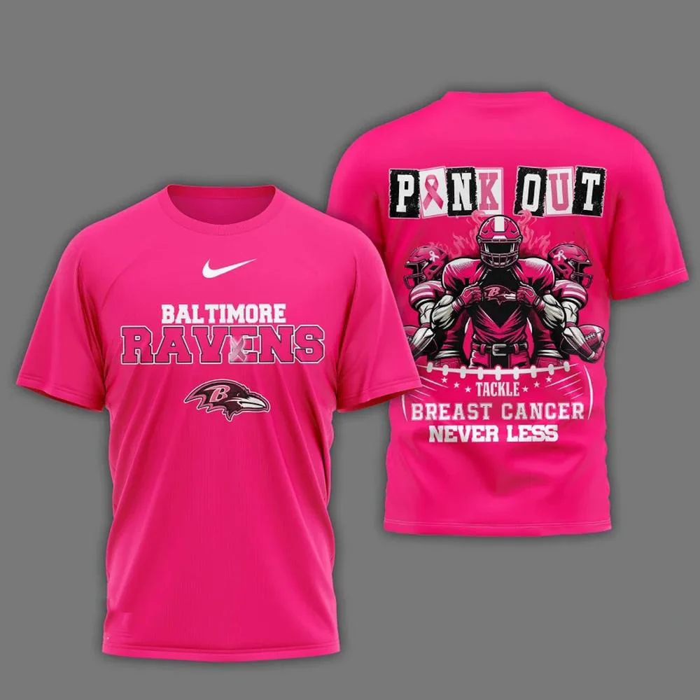 Baltimore Ravens Football Pink Out Tackle Breast Cancer Pink T-Shirt Football