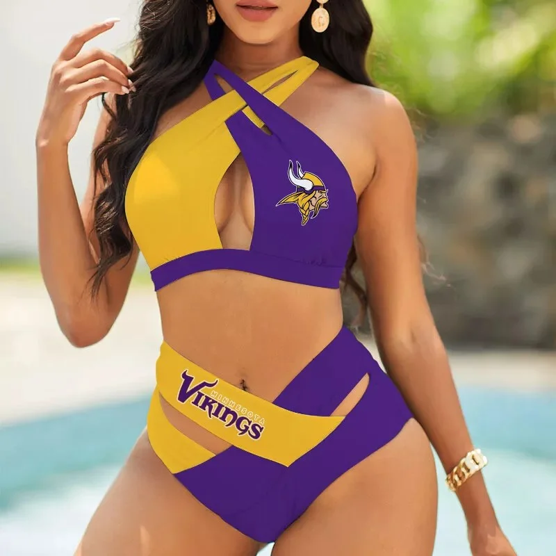 Baltimore Ravens Womens 2Pcs Bikini Swimsuit Criss Cross Cutout Bathing Suit St7056