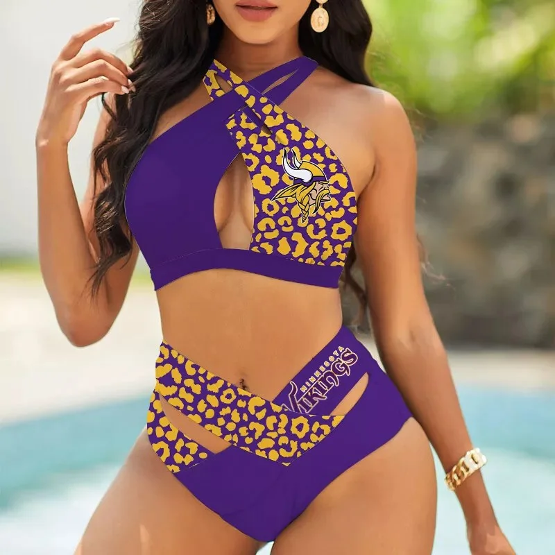 Baltimore Ravens Womens 2Pcs Bikini Swimsuit Criss Cross Cutout Bathing Suit St3538