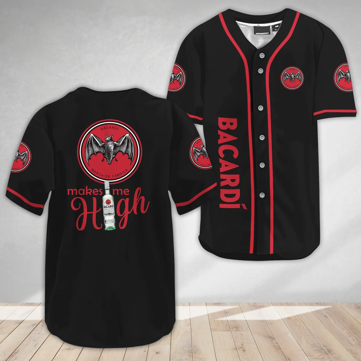 Basic Bacardi Rum Make Me High Baseball Jersey Style5809