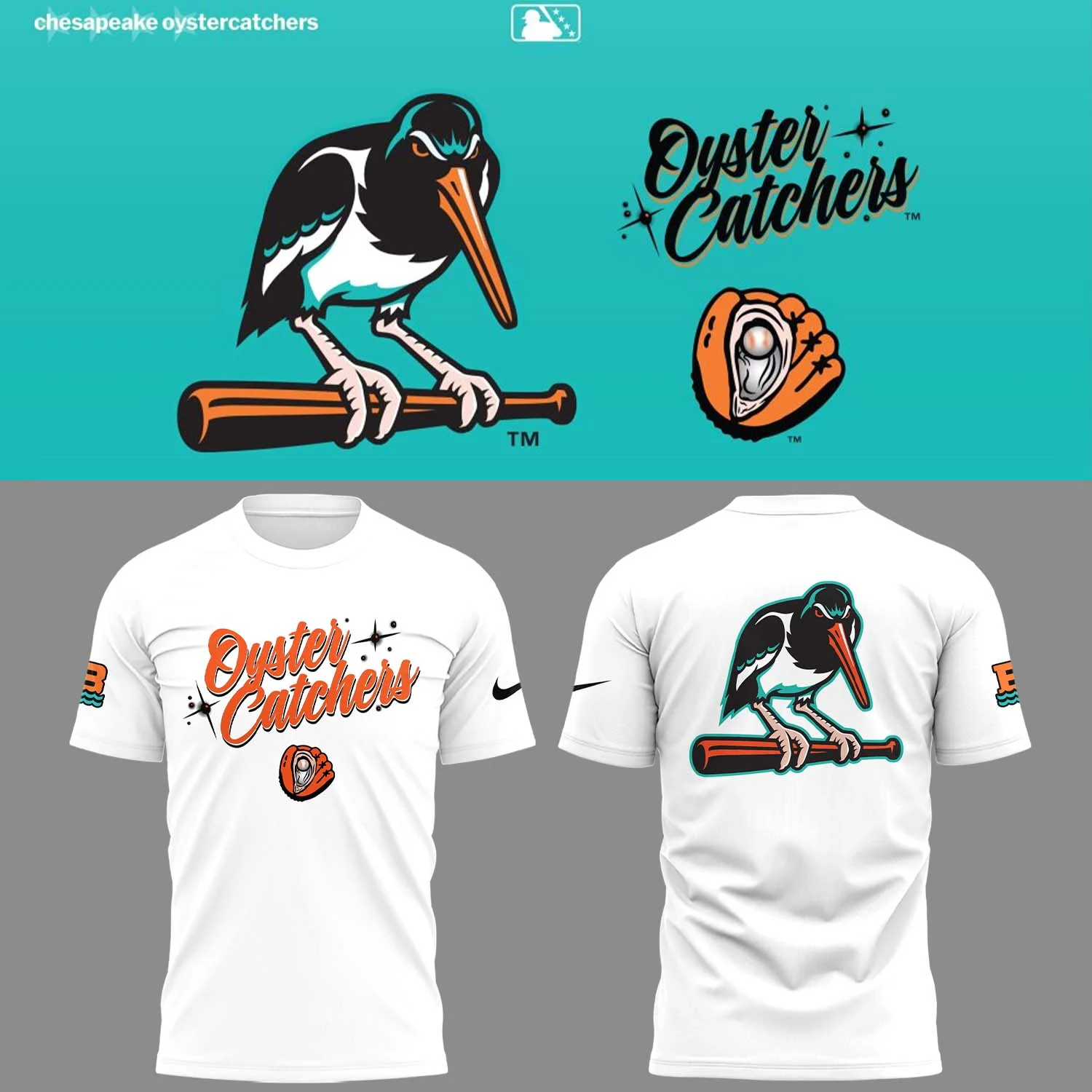 Baysox Baseball the Oyster Catchers White T-Shirt Unique Baseball Gifts