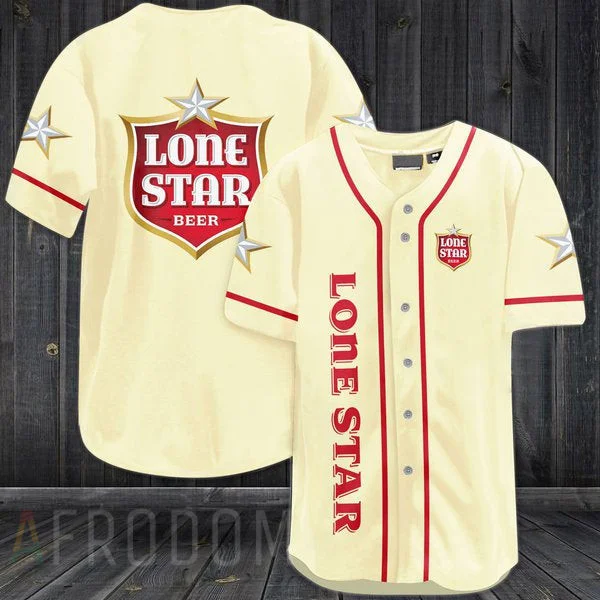Beige Lone Star Beer Baseball Jersey Style5507