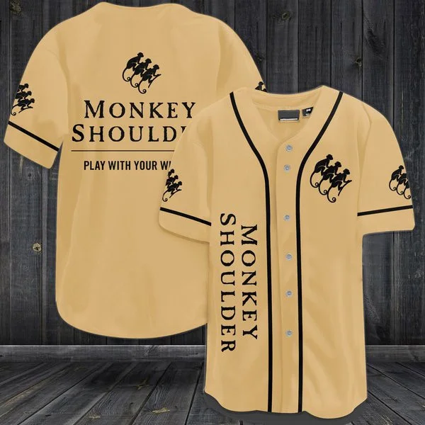 Beige Monkey Shoulder Whiskey Baseball Jersey Style1772