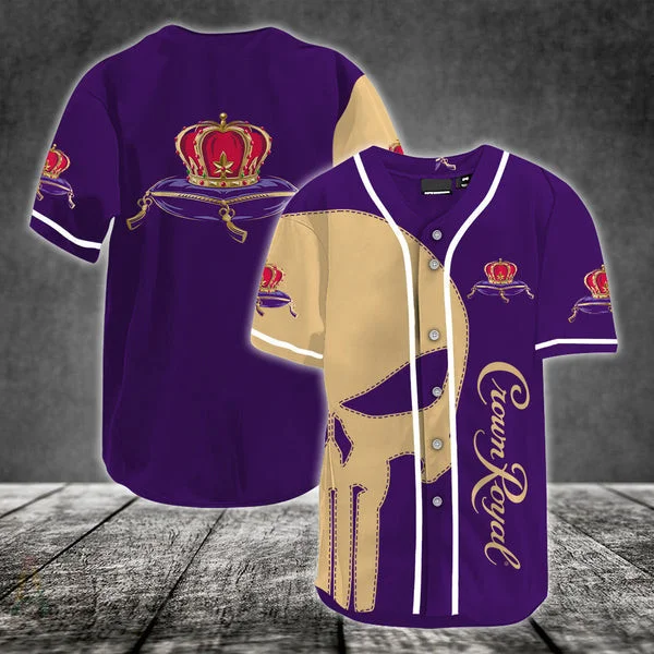 Beige Skull Crown Royal Baseball Jersey Style7364