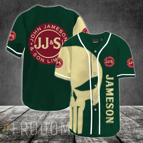 Beige Skull Jameson Whiskey Baseball Jersey Style7548
