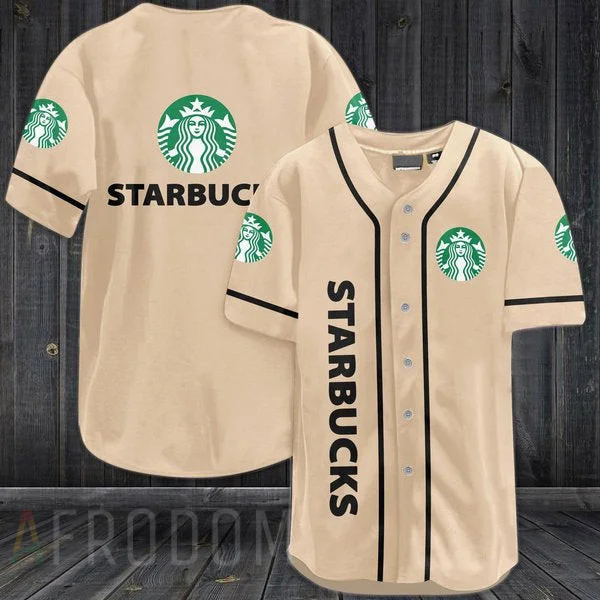 Beige Starbucks Baseball Jersey Style4115